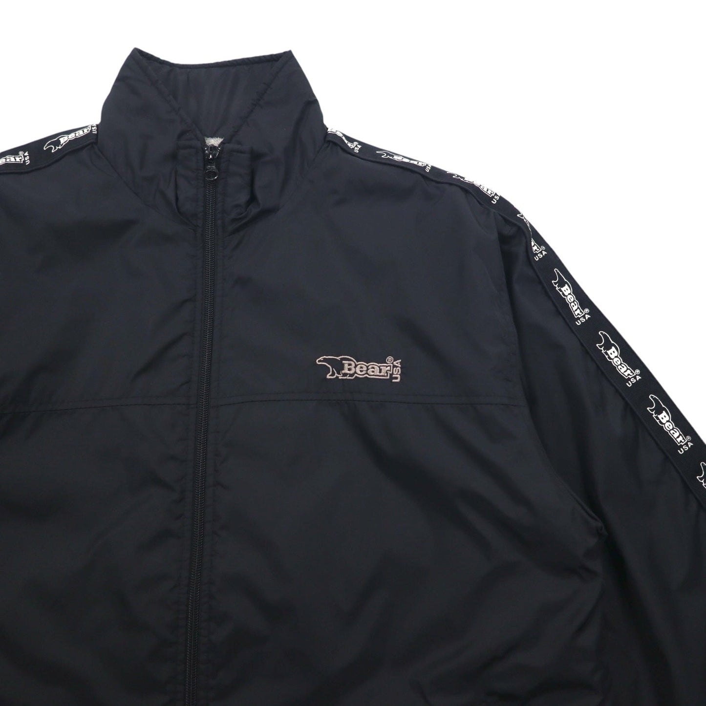 Bear USA 90s Stand Collar Nylon Jacket Jersey, Size XL, Black, Logo Tape, Side Stripes