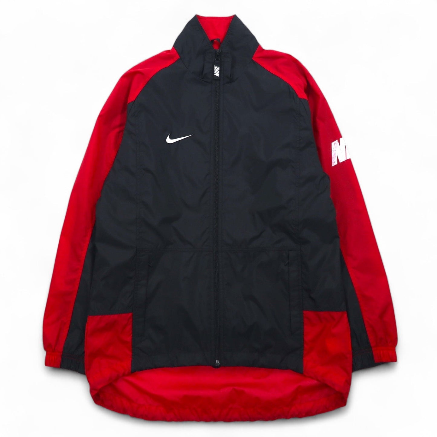 NIKE 90年代 銀タグ ナイロンジャケット ジャージ S ブラック レッド フィッシュテイル ドローコード