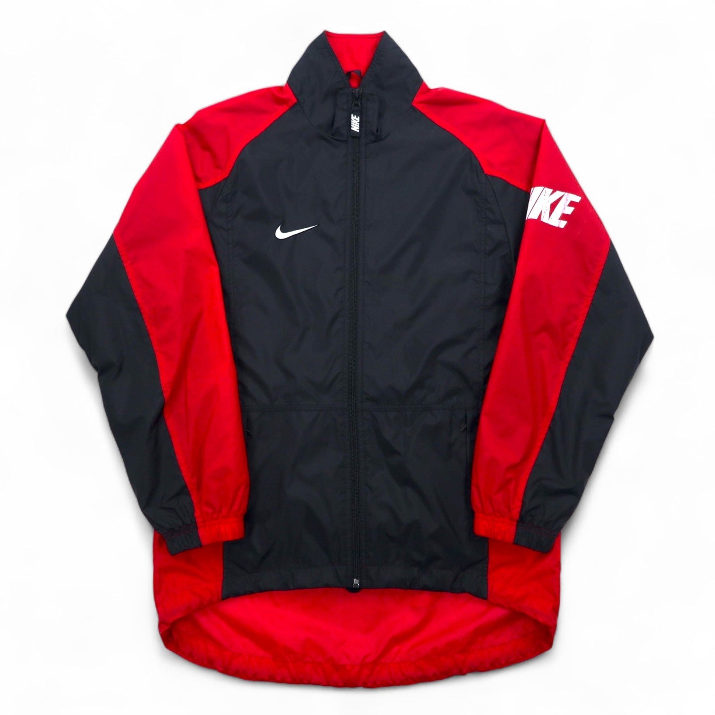 NIKE 90年代 銀タグ ナイロンジャケット ジャージ S ブラック レッド フィッシュテイル ドローコード