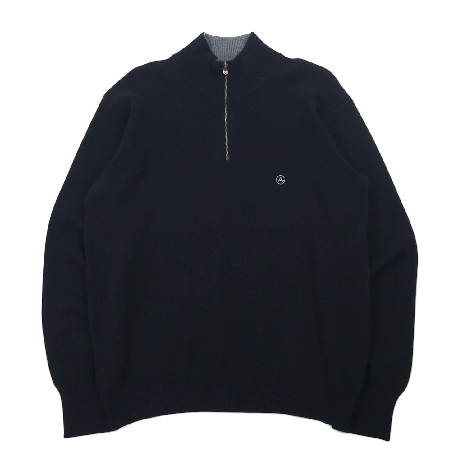 ARMANI COLLEZIONI Made in Slovakia Half-Zip Lambswool Knit Sweater, Size XL, Black, with Embroidered Logo