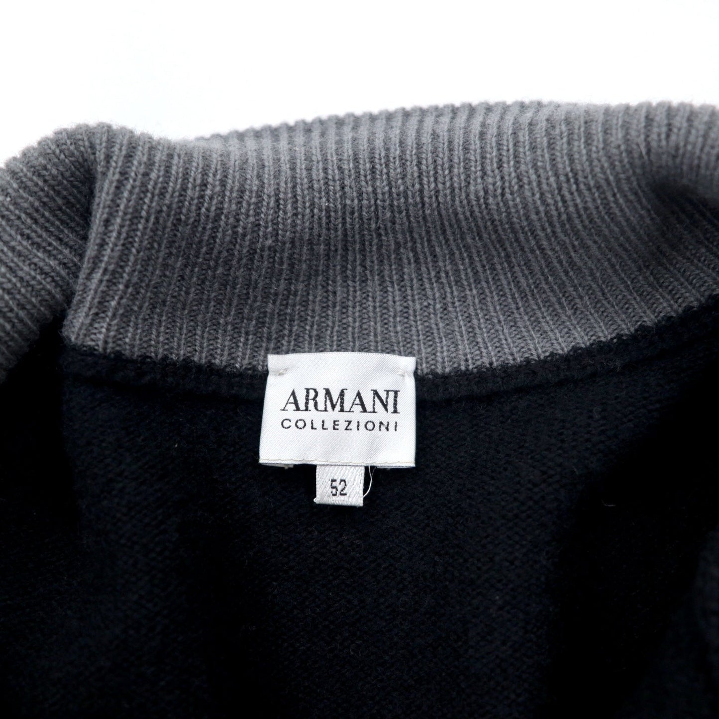 ARMANI COLLEZIONI Made in Slovakia Half-Zip Lambswool Knit Sweater, Size XL, Black, with Embroidered Logo