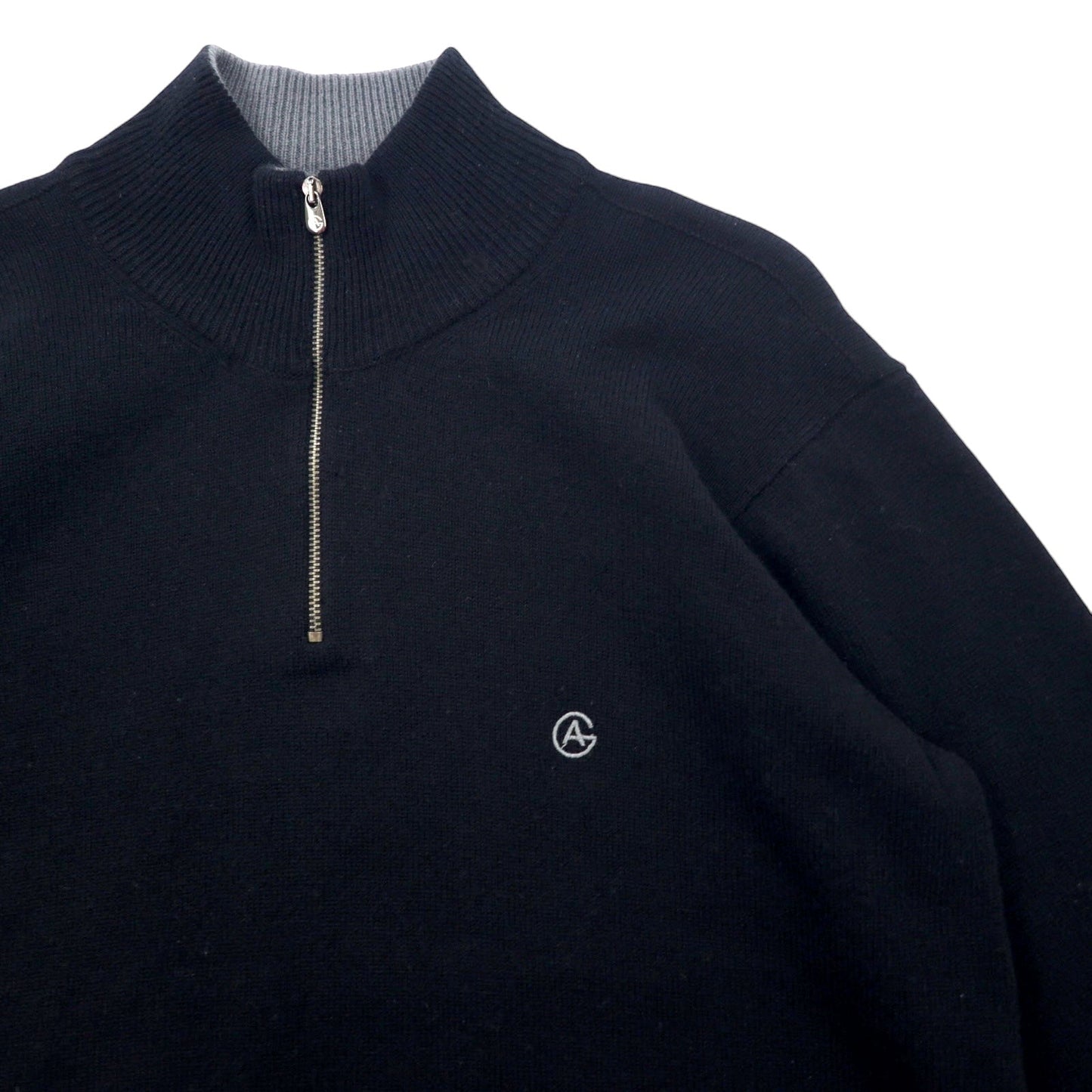 ARMANI COLLEZIONI Made in Slovakia Half-Zip Lambswool Knit Sweater, Size XL, Black, with Embroidered Logo