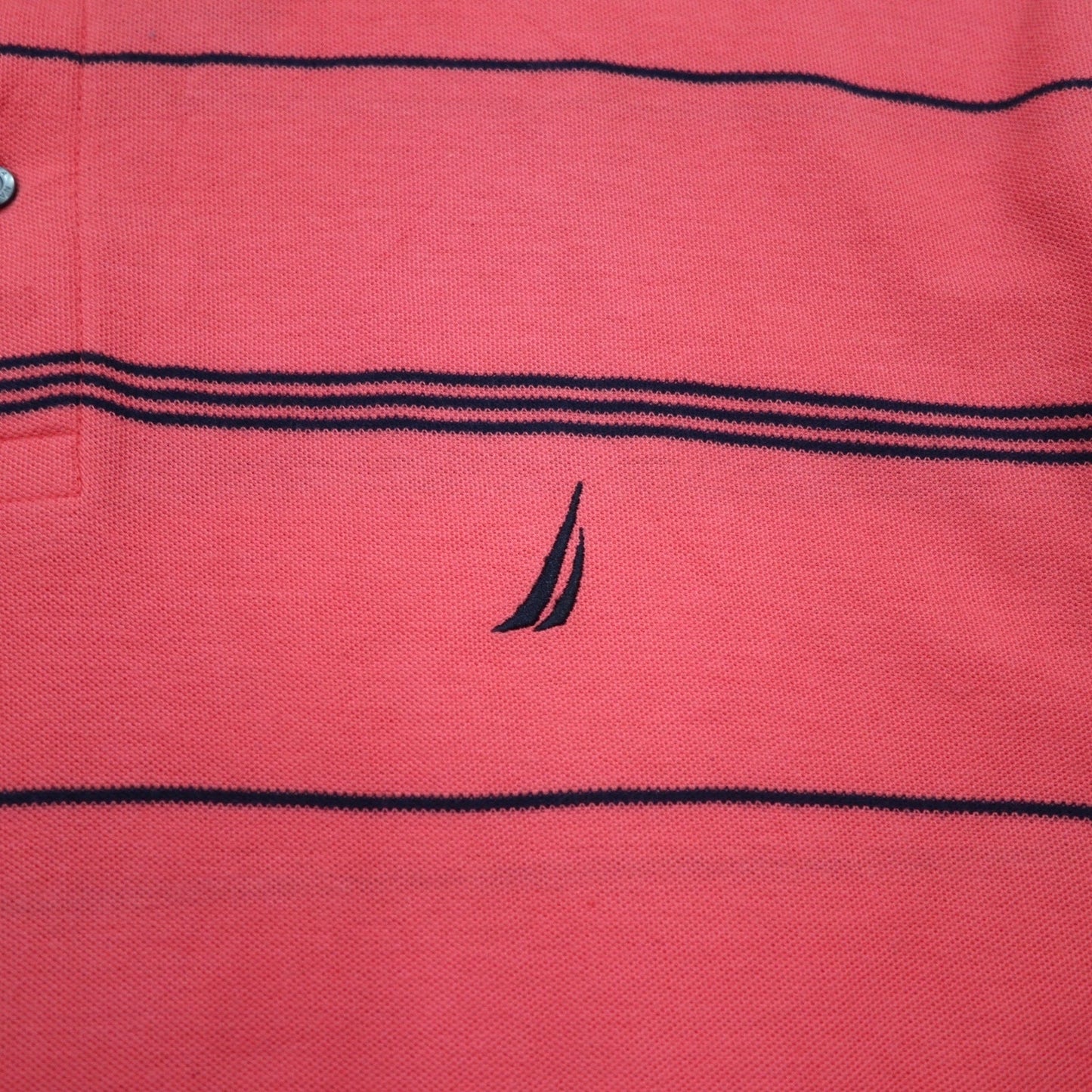 NAUTICA クラシックフィット ボーダー ポロシャツ 2XL ピンク 鹿の子 PERFORMANCE DECK SHIRT ワンポイントロゴ刺繍