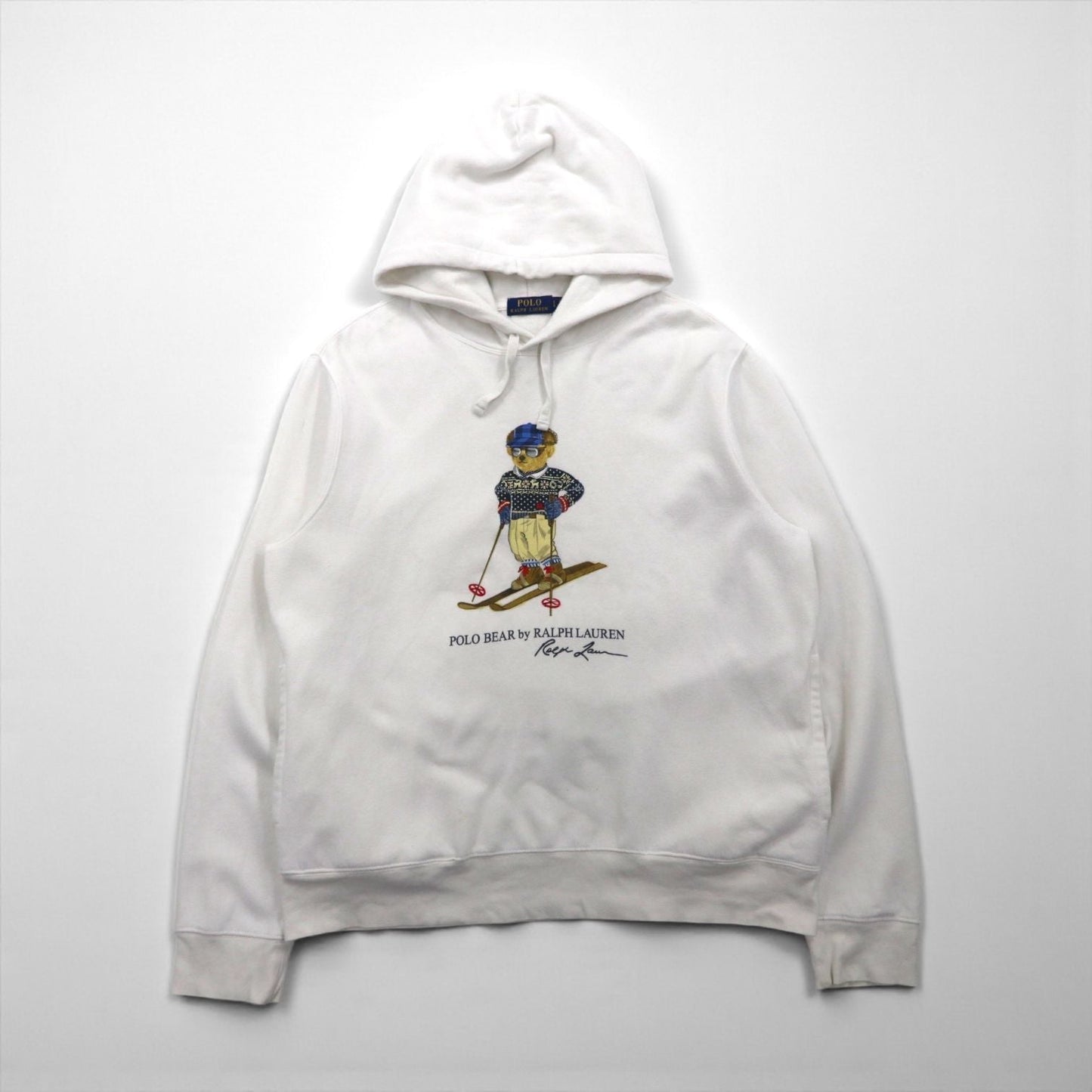 Polo Ralph Lauren ポロベア プリント プルオーバー パーカー L ホワイト サイドポケット