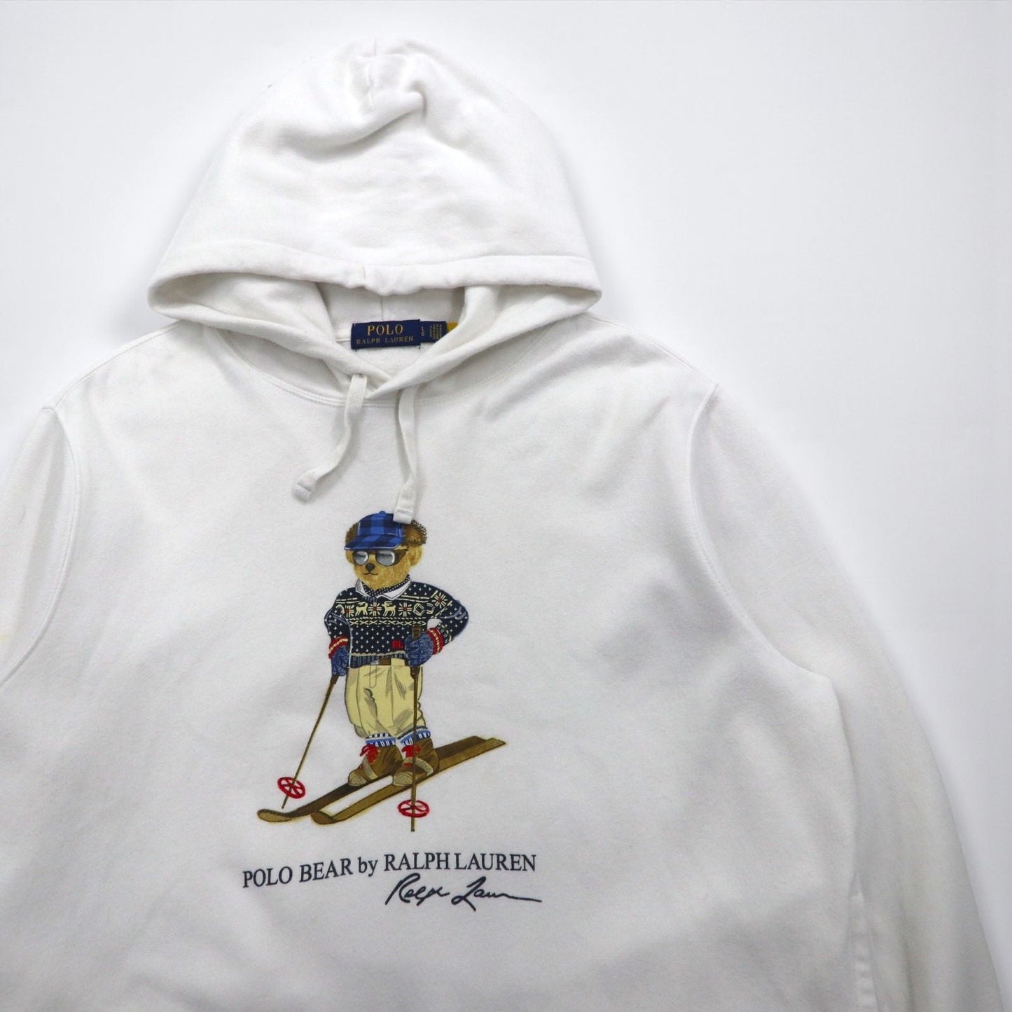 Polo Ralph Lauren ポロベア プリント プルオーバー パーカー L ホワイト サイドポケット