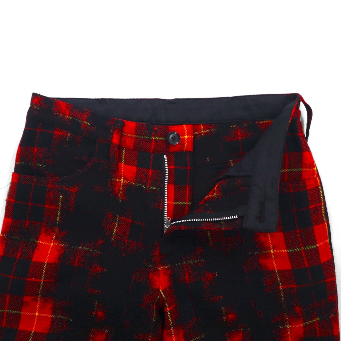 Y's ( Yohji Yamamoto ) グランジ チェックパンツ 裾リブ ウール ジョガーパンツ S レッド YP-P05-111 日本製