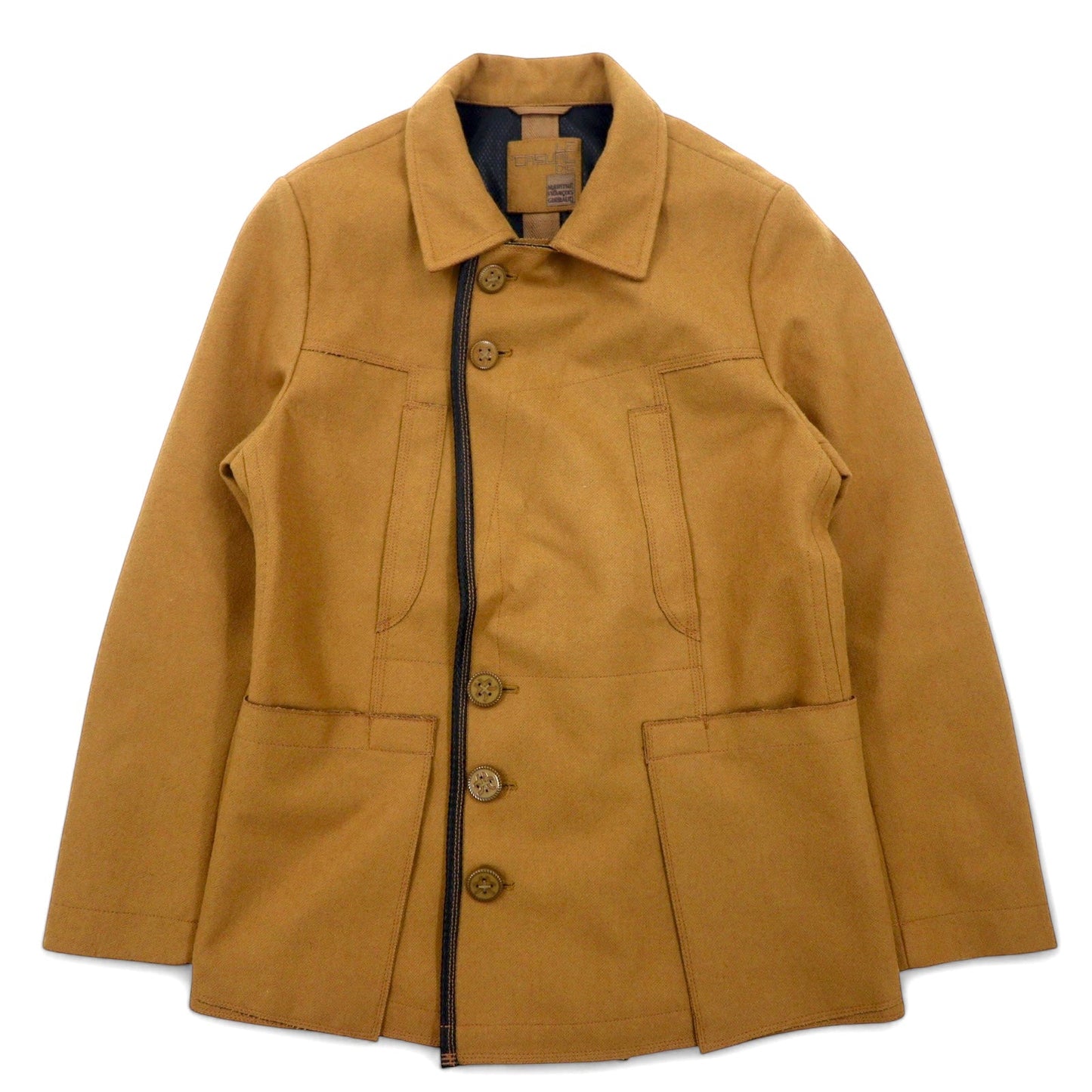 MARITHE FRANCOIS GIRBAUD Tweed Double-Breasted Tailored Jacket, Size M, Beige Wool, M7-4760