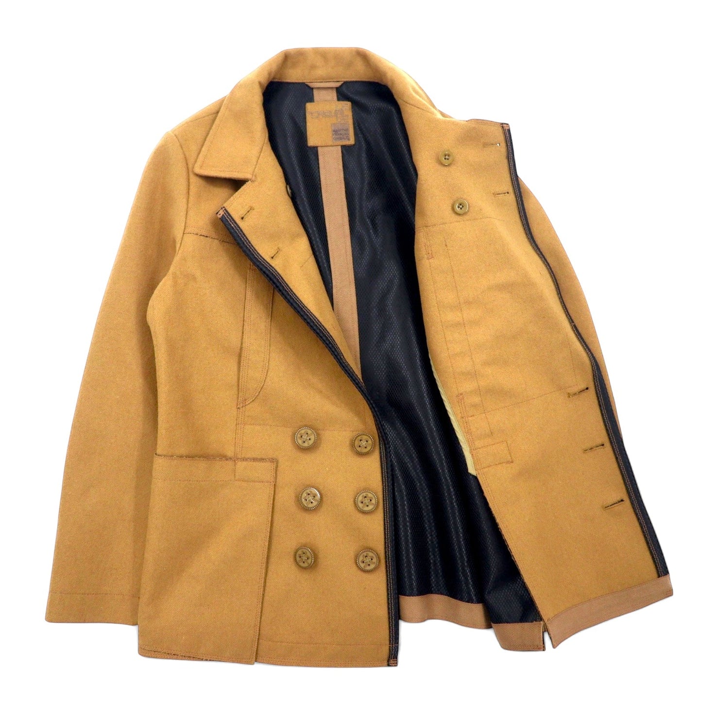 MARITHE FRANCOIS GIRBAUD Tweed Double-Breasted Tailored Jacket, Size M, Beige Wool, M7-4760