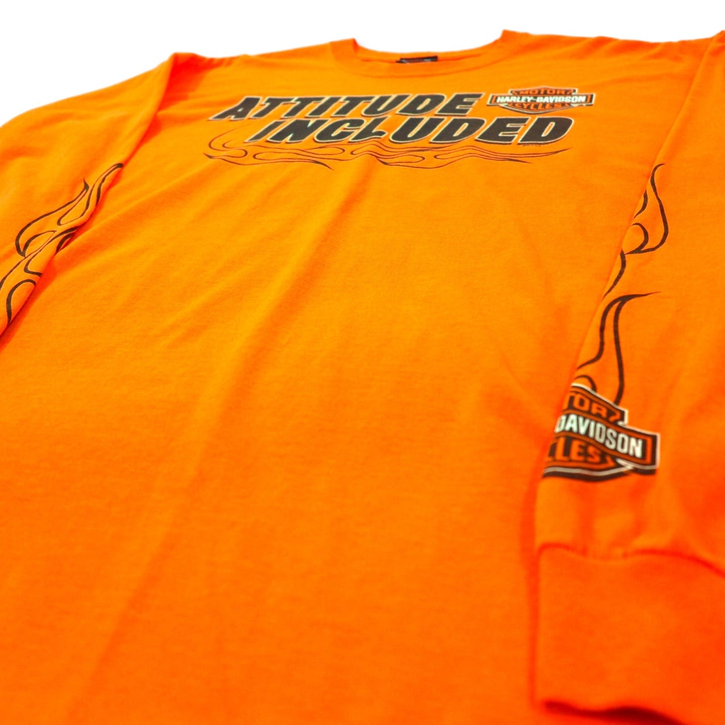 HARLEY DAVIDSON ファイヤーパターン ロングスリーブ Tシャツ ロンT XL オレンジ コットン ATTITUDE INCLUDED ビッグサイズ