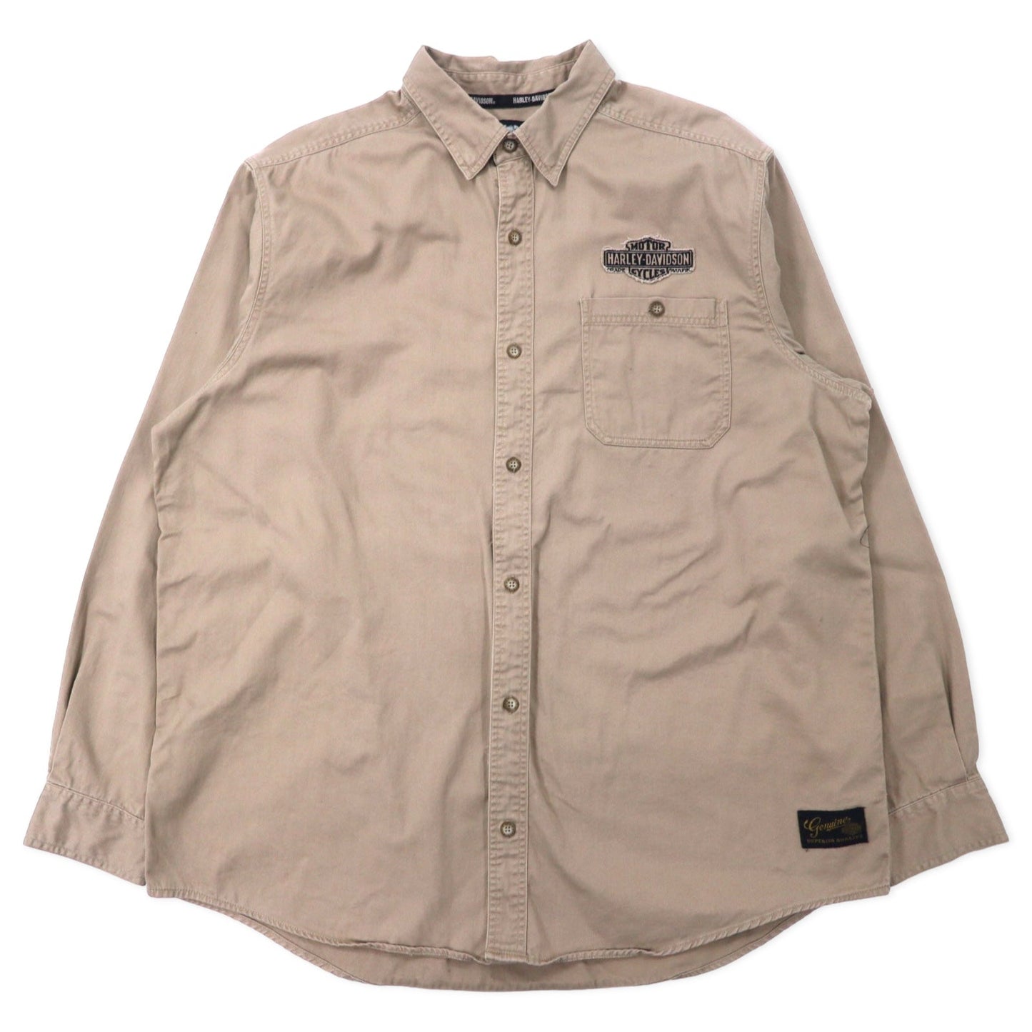 HARLEY DAVIDSON Back Logo Embroidered Cotton Twill Shirt, Beige, Size 2XL