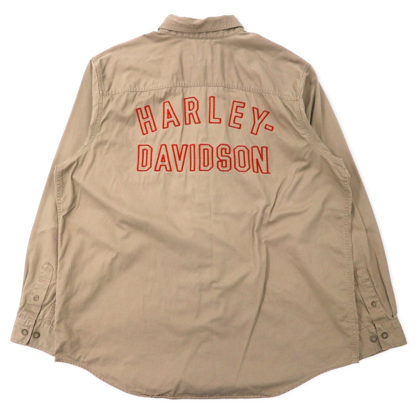 HARLEY DAVIDSON Back Logo Embroidered Cotton Twill Shirt, Beige, Size 2XL