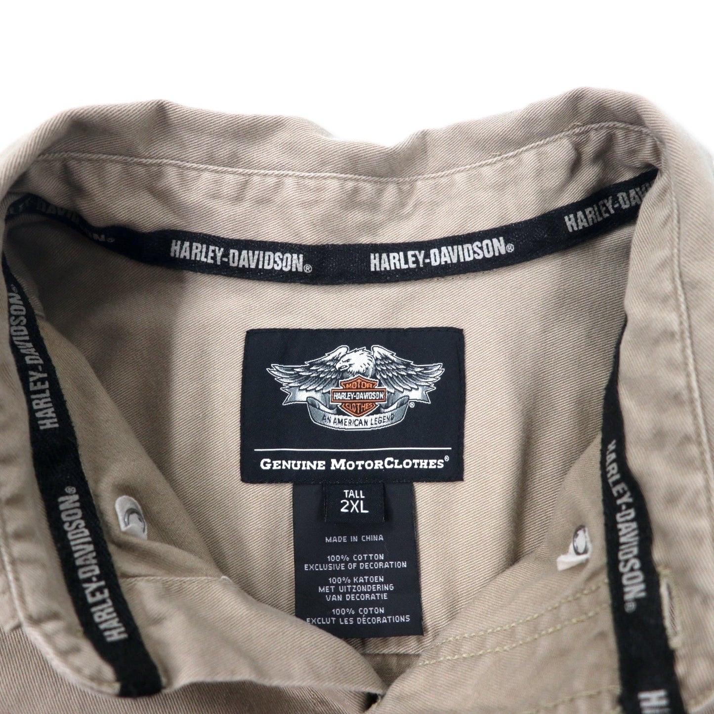 HARLEY DAVIDSON Back Logo Embroidered Cotton Twill Shirt, Beige, Size 2XL