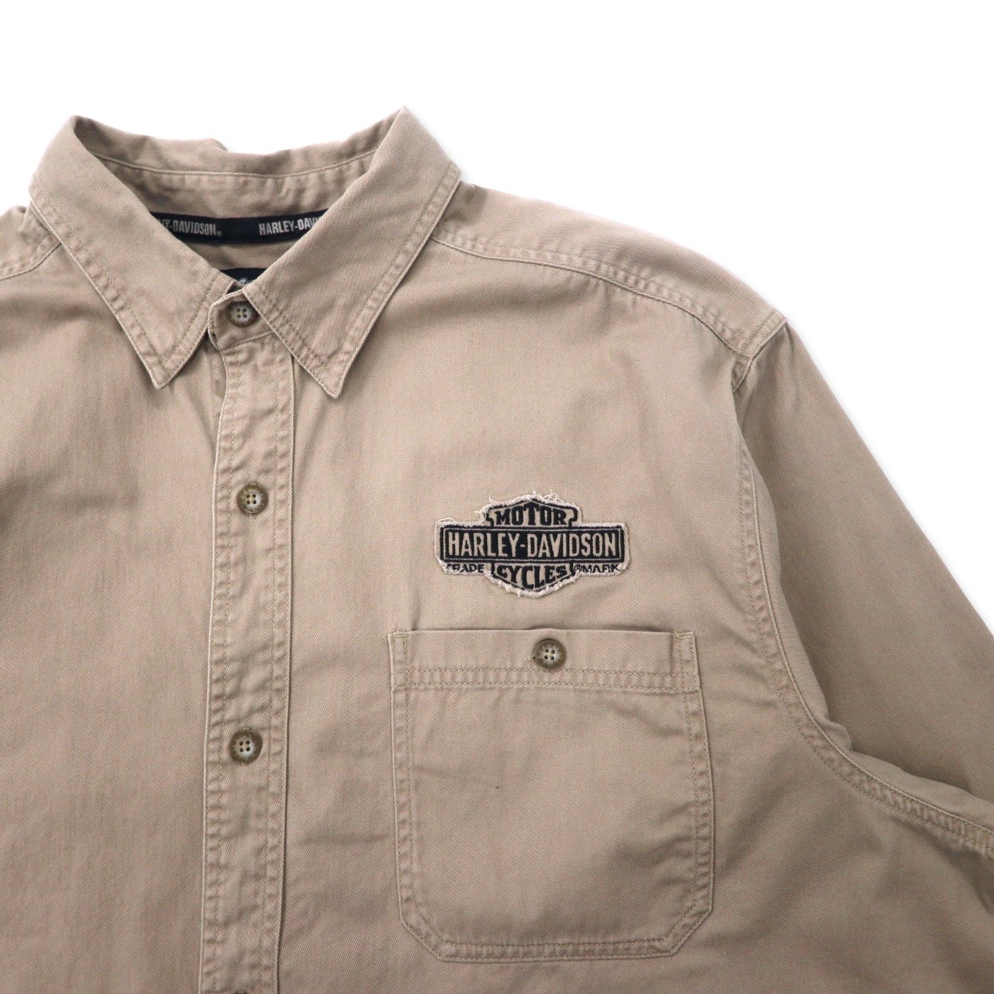 HARLEY DAVIDSON Back Logo Embroidered Cotton Twill Shirt, Beige, Size 2XL