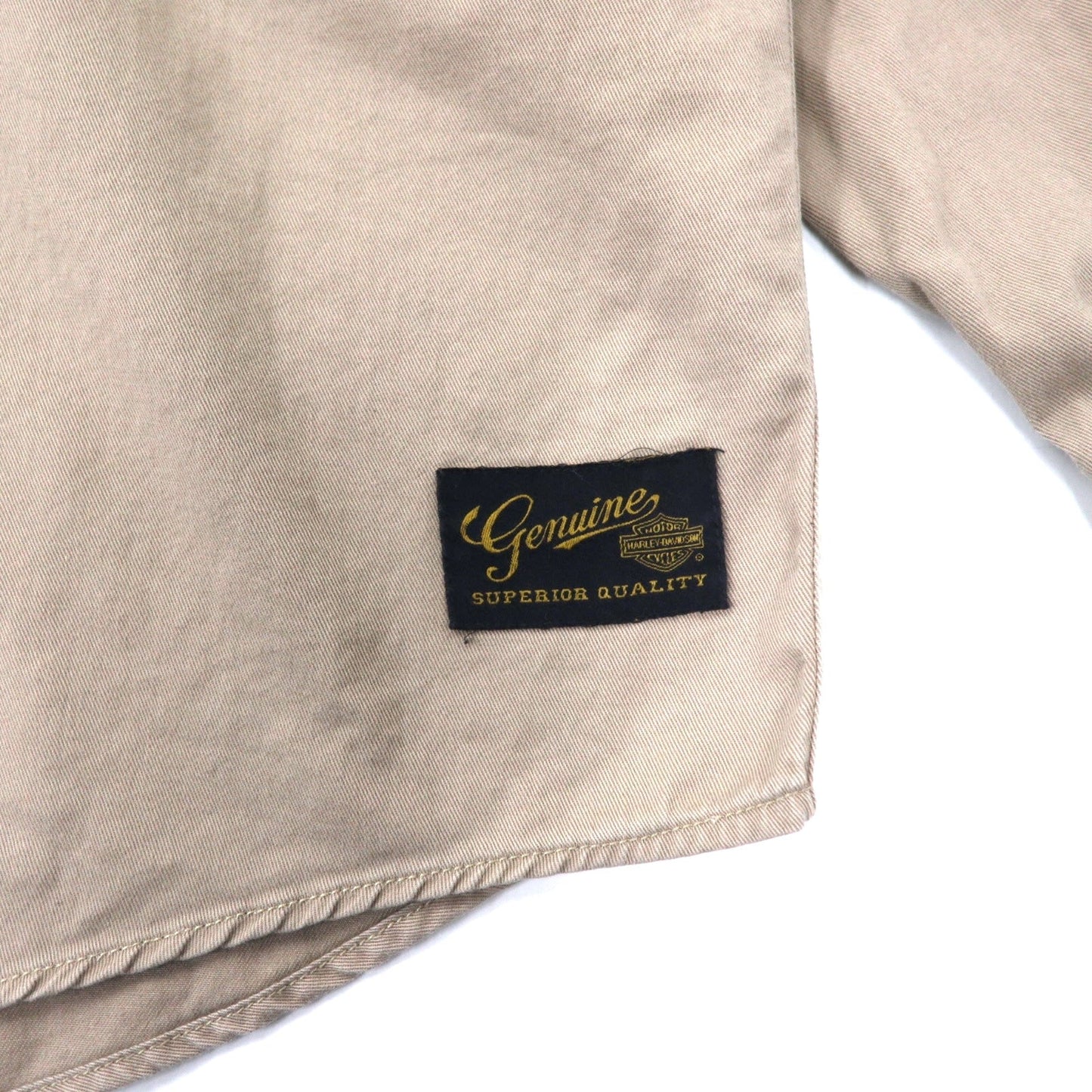 HARLEY DAVIDSON Back Logo Embroidered Cotton Twill Shirt, Beige, Size 2XL