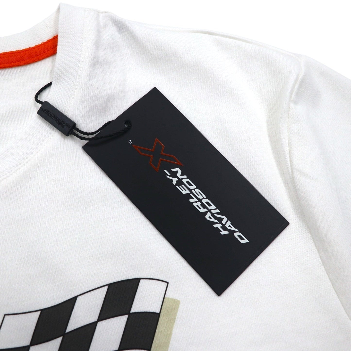 HARLEY DAVIDSON Flag Check Print T-Shirt, Size 2XL, White, Cotton, Unused