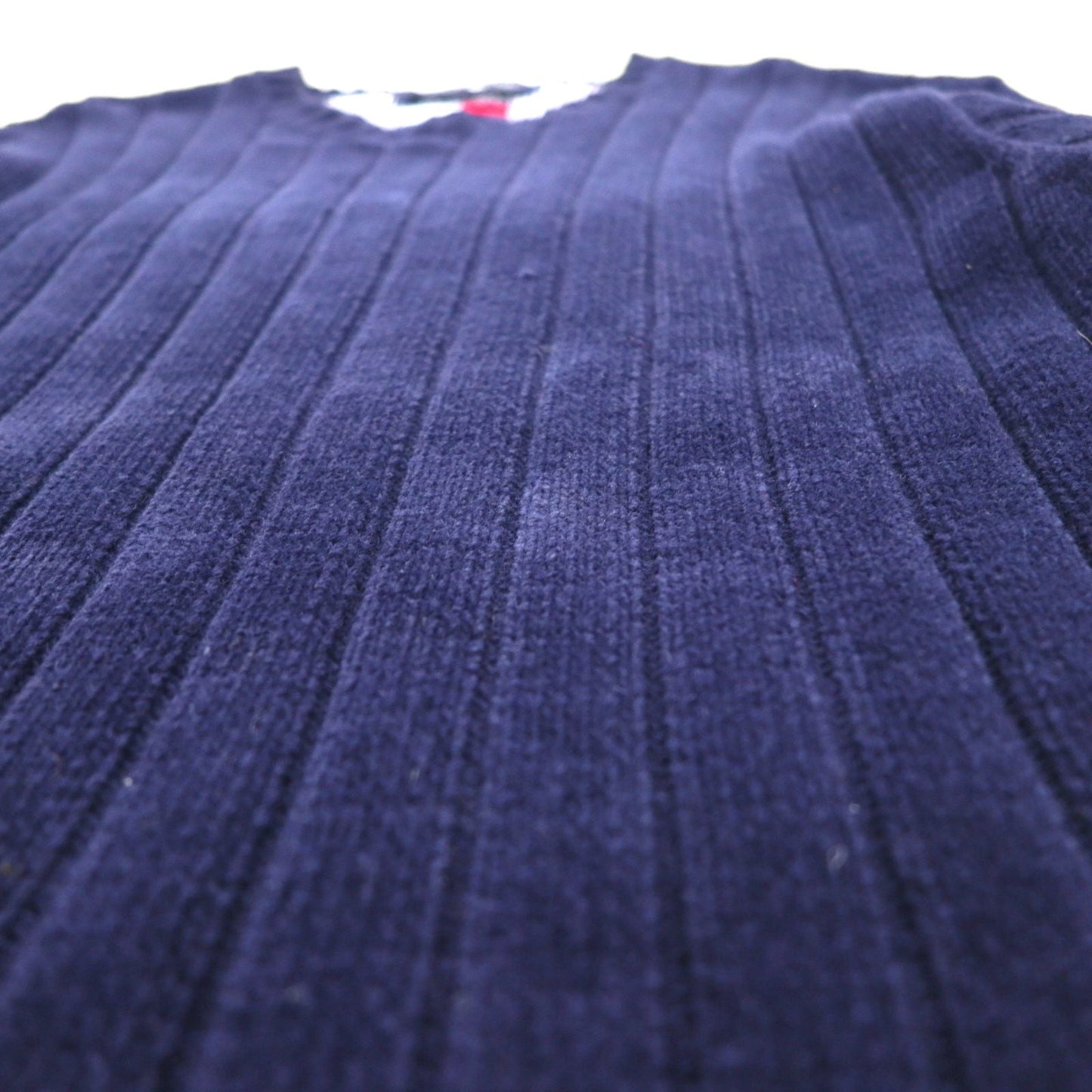 TOMMY HILFIGER リブニット クルーネック セーター L ネイビー コットン