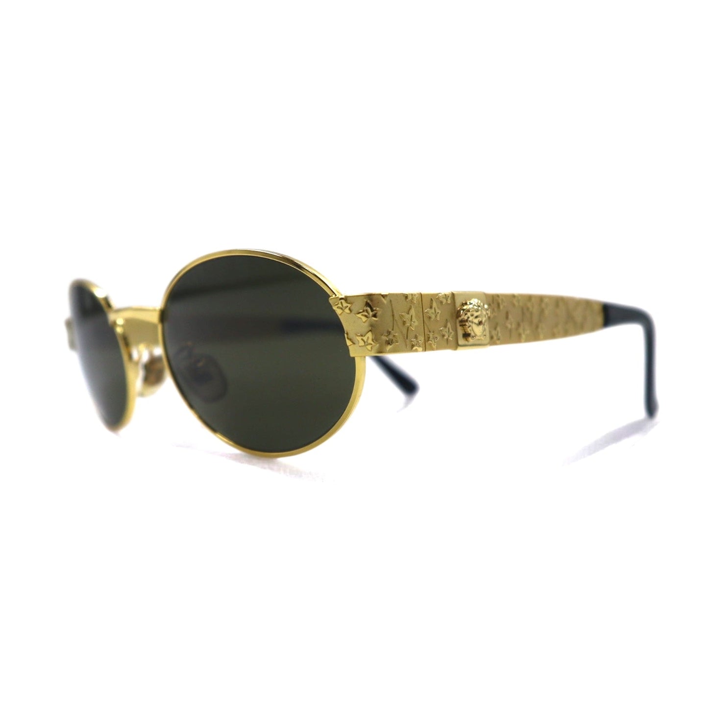 GIANNI VERSACE Vintage Italian Made Medusa Gunmetal Sunglasses, Oval, Gold, X01 58M