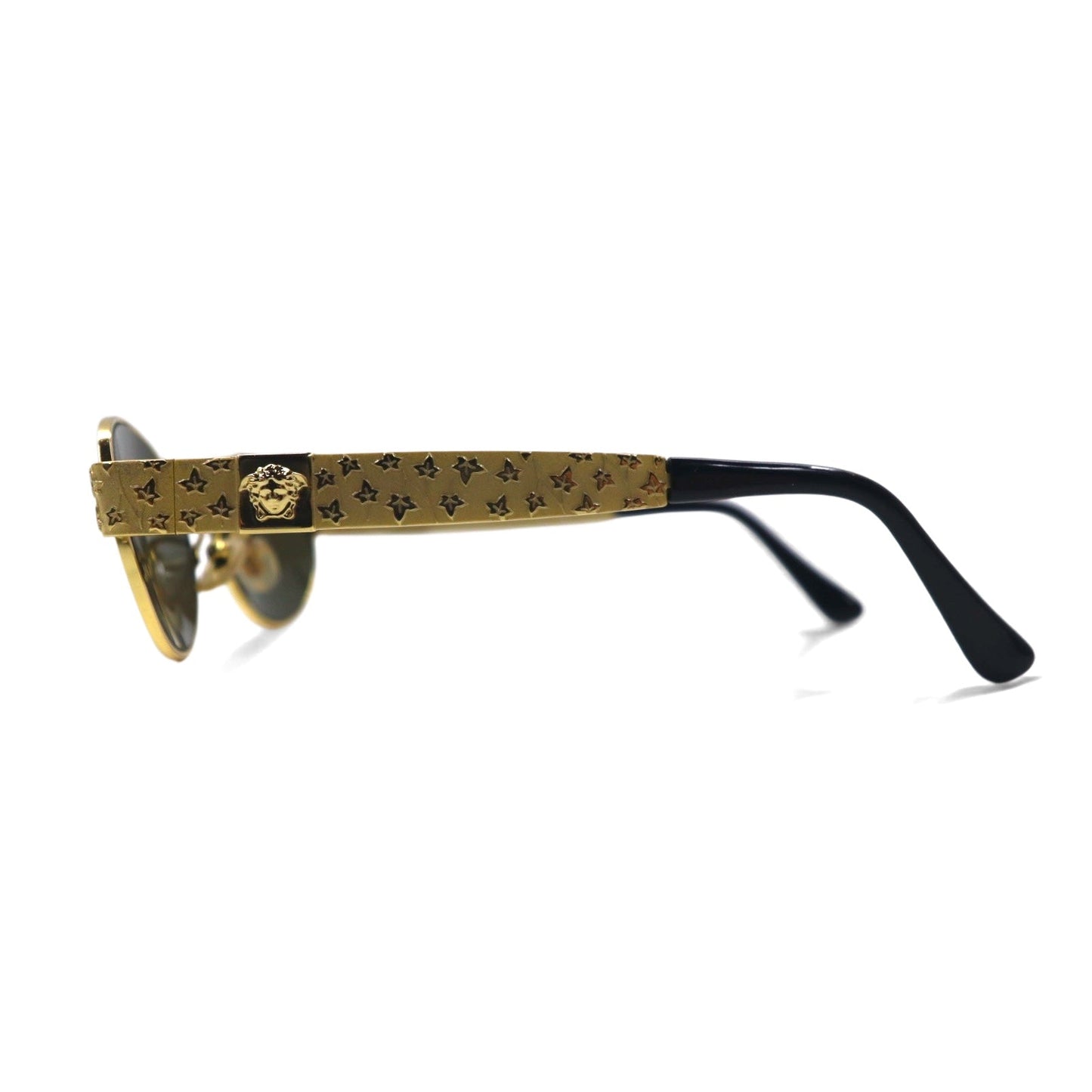 GIANNI VERSACE Vintage Italian Made Medusa Gunmetal Sunglasses, Oval, Gold, X01 58M