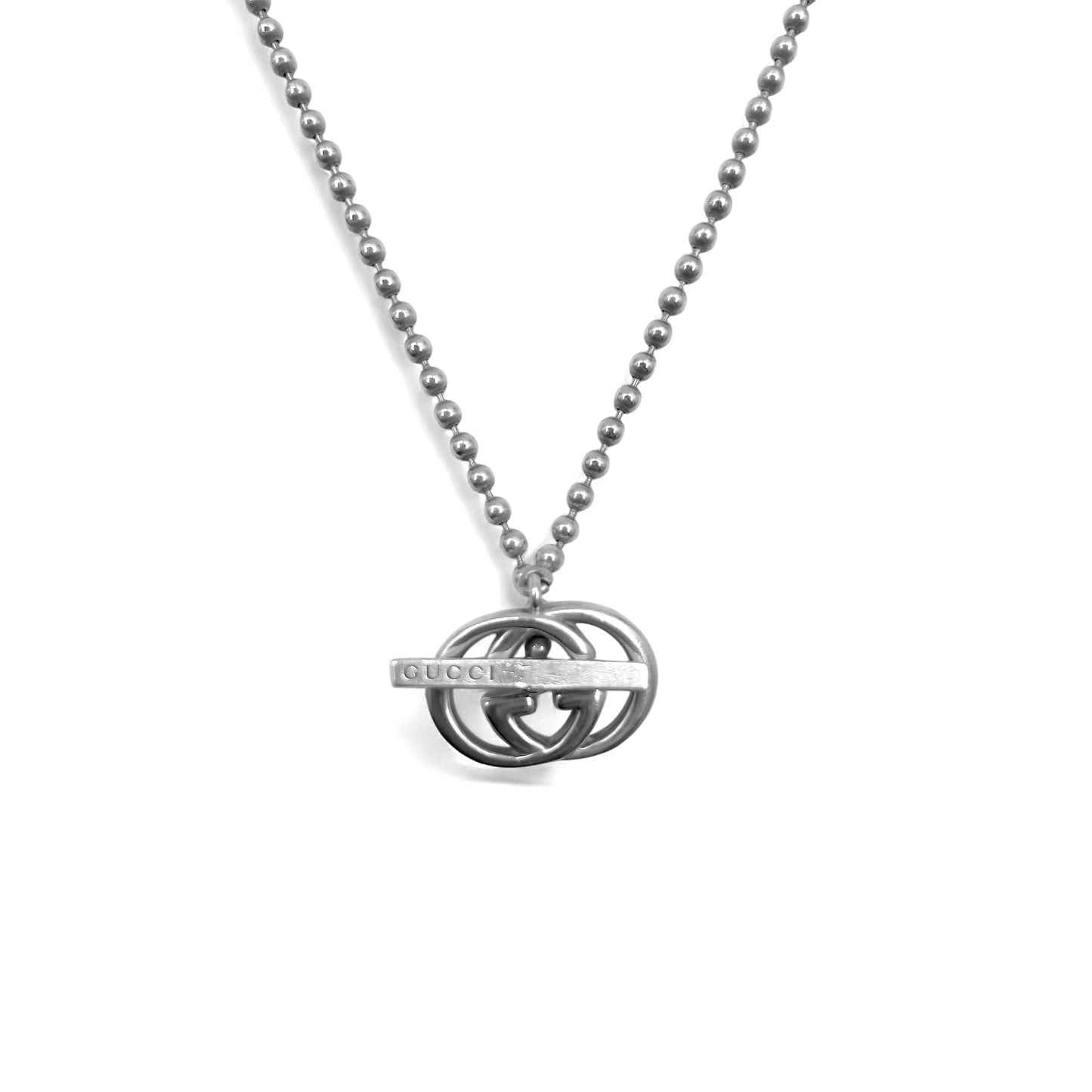 GUCCI Italian-Made 2-Way Interlocking G Toggle Necklace/Bracelet with Silver Ball Chain (AG925)