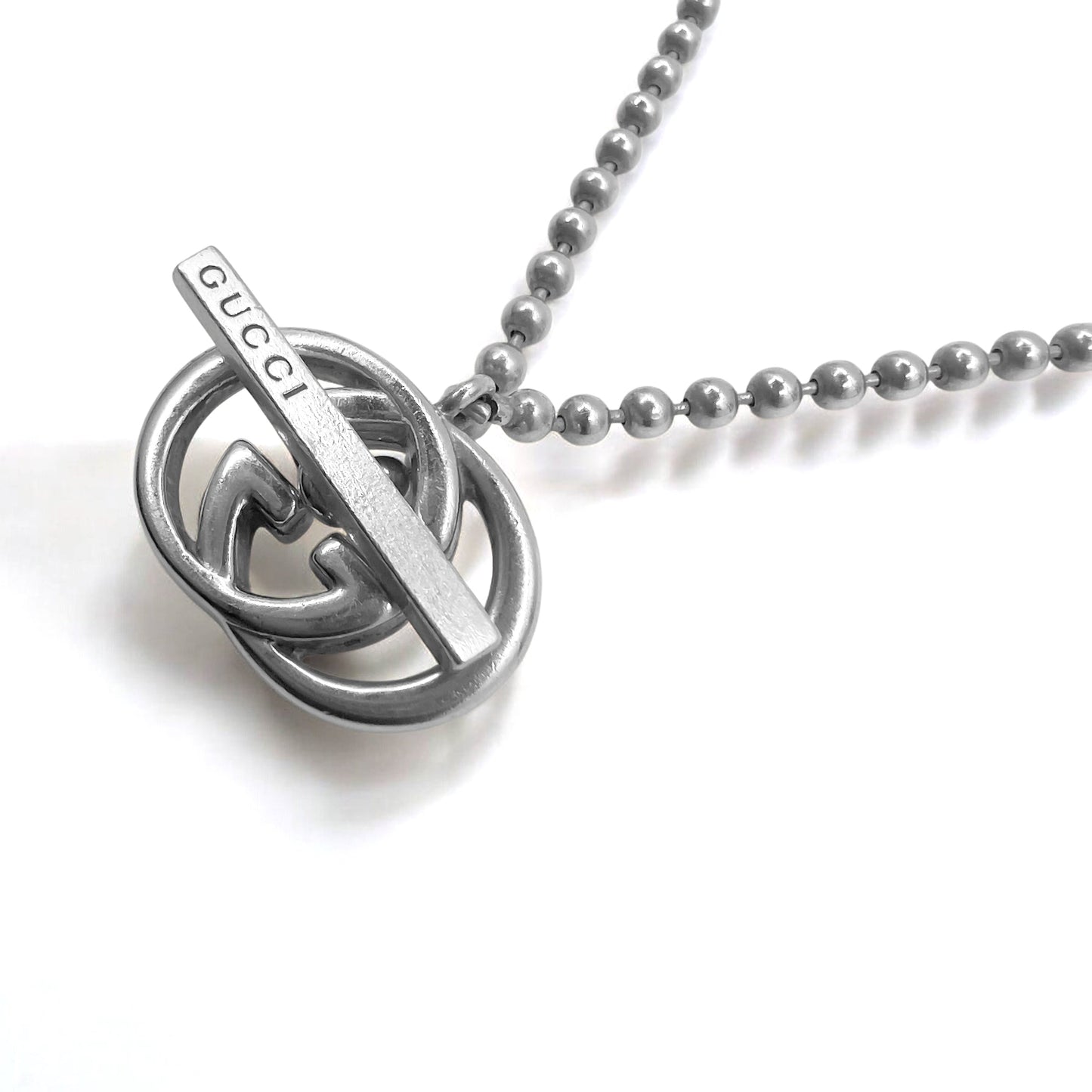 GUCCI Italian-Made 2-Way Interlocking G Toggle Necklace/Bracelet with Silver Ball Chain (AG925)