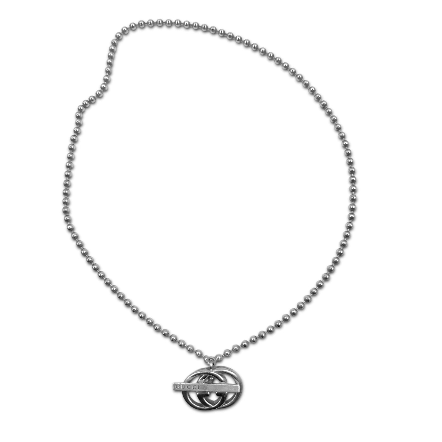 GUCCI Italian-Made 2-Way Interlocking G Toggle Necklace/Bracelet with Silver Ball Chain (AG925)