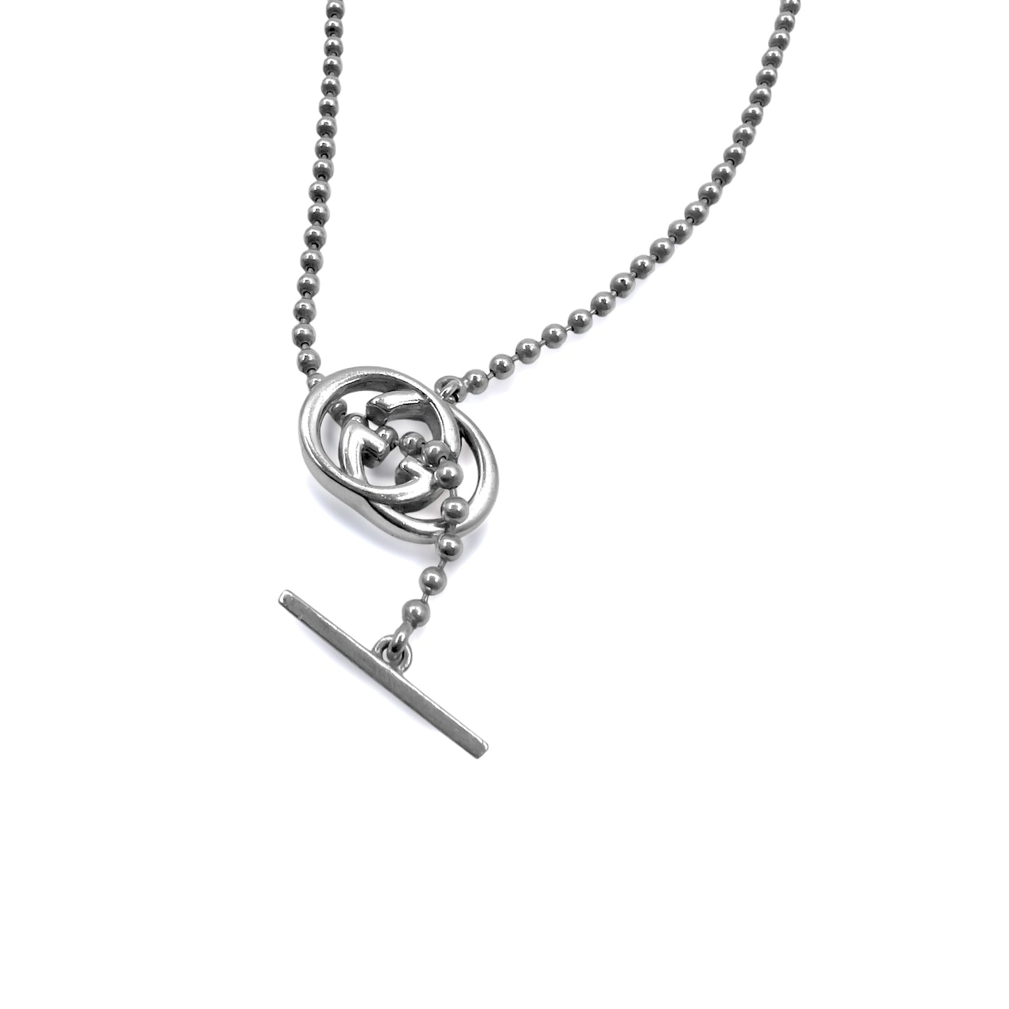 GUCCI Italian-Made 2-Way Interlocking G Toggle Necklace/Bracelet with Silver Ball Chain (AG925)