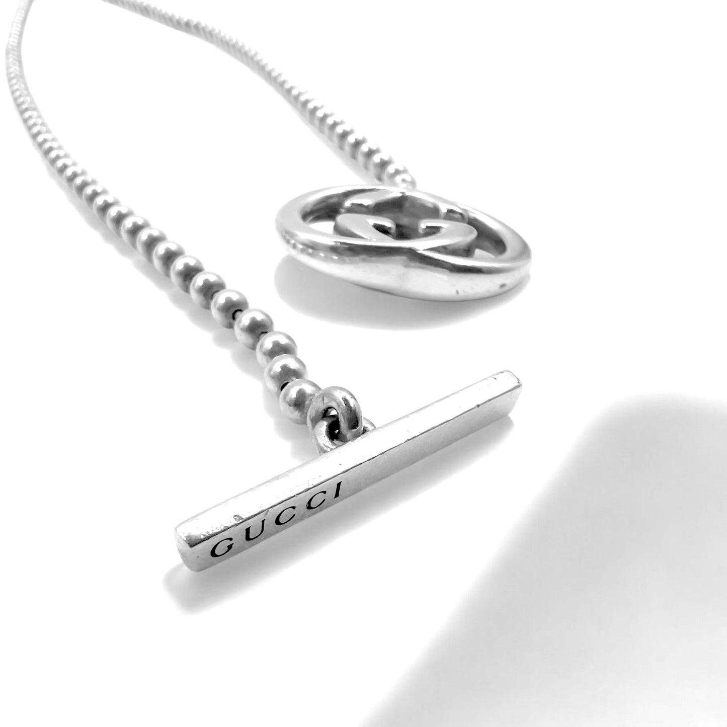 GUCCI Italian-Made 2-Way Interlocking G Toggle Necklace/Bracelet with Silver Ball Chain (AG925)