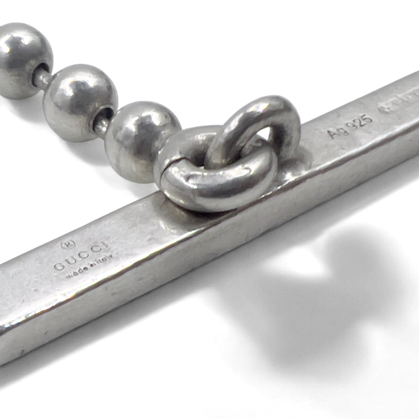 GUCCI Italian-Made 2-Way Interlocking G Toggle Necklace/Bracelet with Silver Ball Chain (AG925)