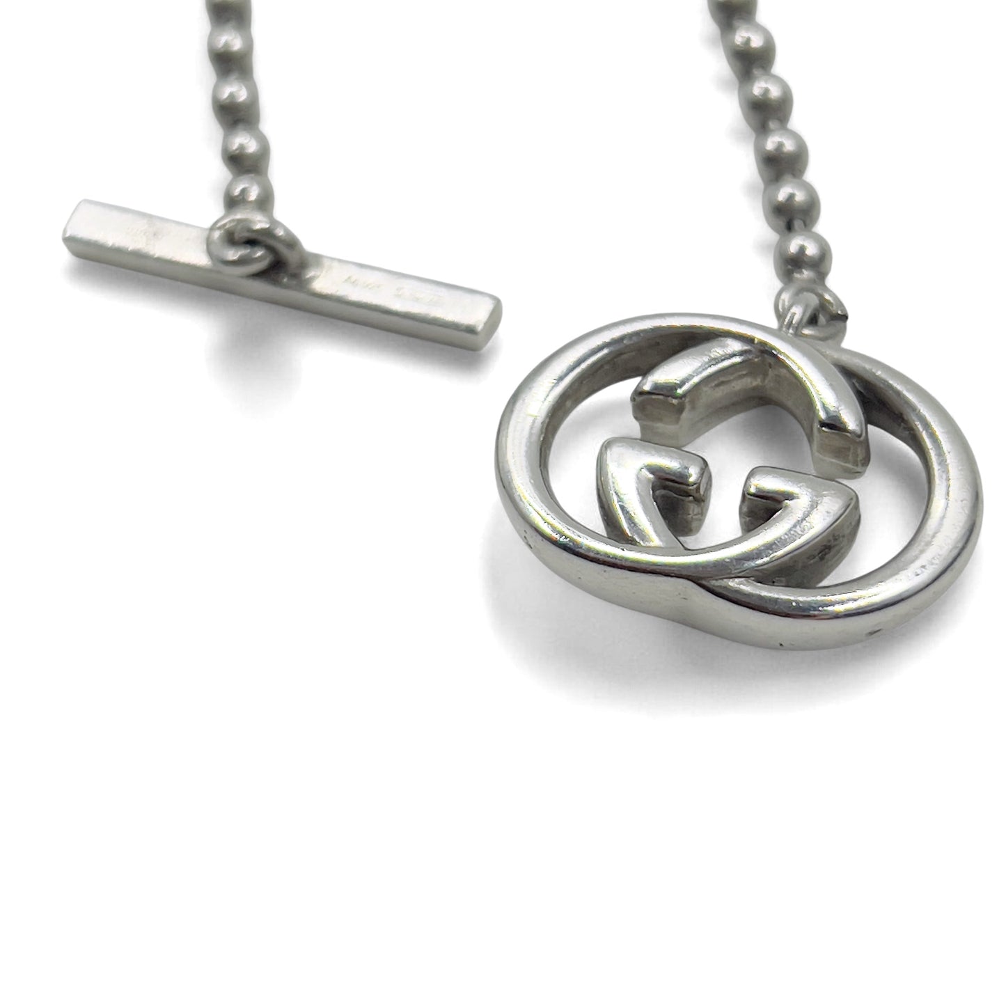 GUCCI Italian-Made 2-Way Interlocking G Toggle Necklace/Bracelet with Silver Ball Chain (AG925)