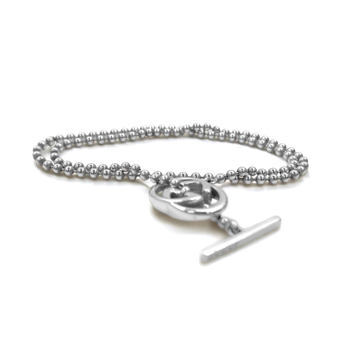 GUCCI Italian-Made 2-Way Interlocking G Toggle Necklace/Bracelet with Silver Ball Chain (AG925)