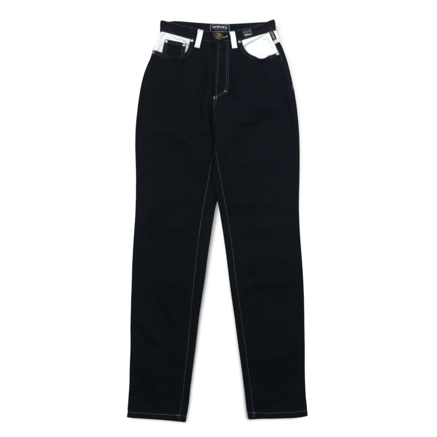 VERSACE JEANS COUTURE イタリア製 ハイウエスト テーパード デニムパンツ M ブラック メデューサ ジッパーフライ