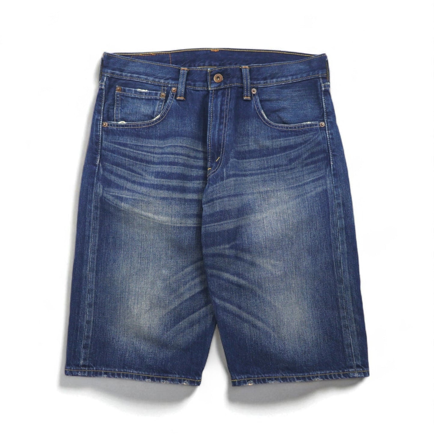 Levi's 503 Short Denim Pants, Size L, Indigo with Distressed Leather Patches, SP503-0019
