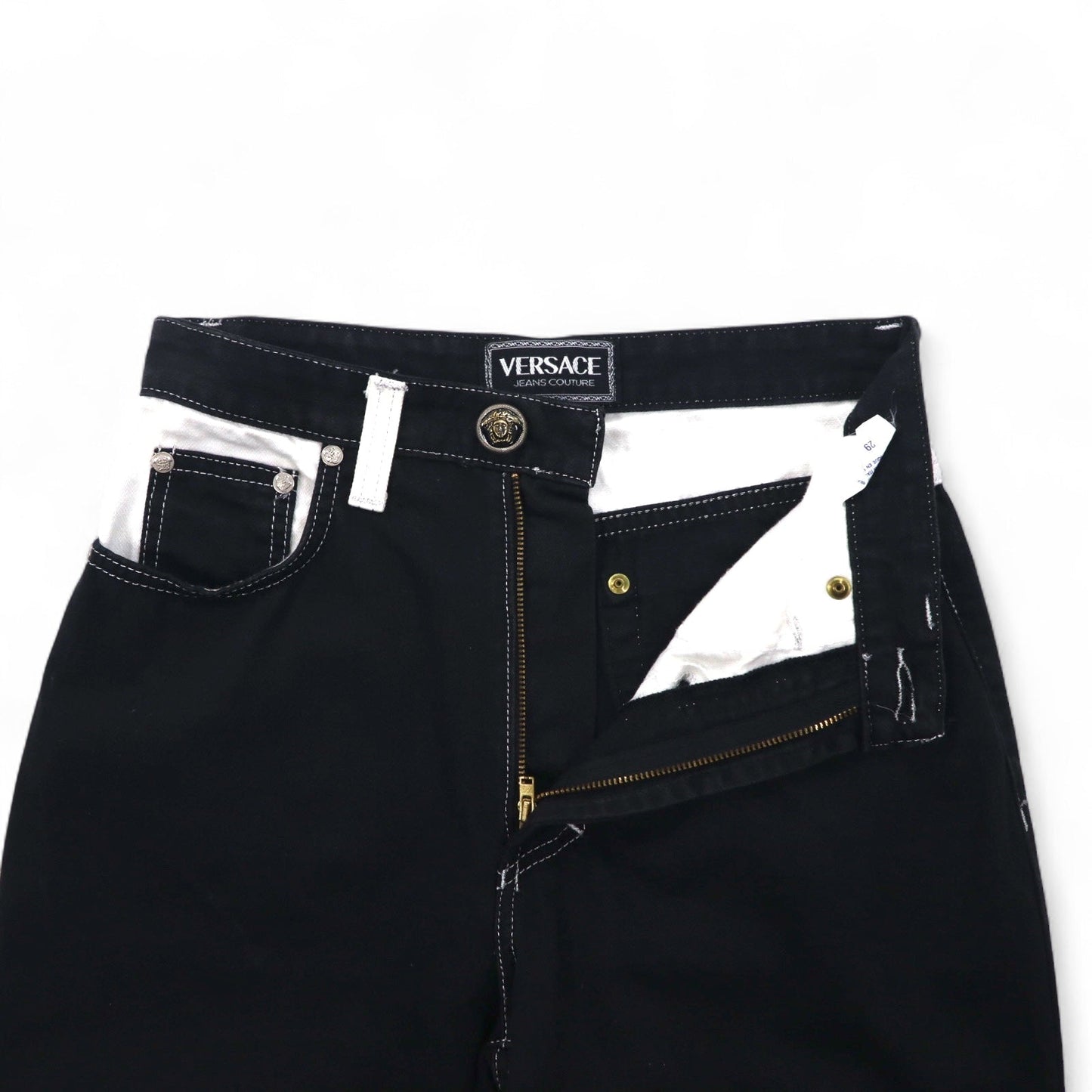 VERSACE JEANS COUTURE イタリア製 ハイウエスト テーパード デニムパンツ M ブラック メデューサ ジッパーフライ