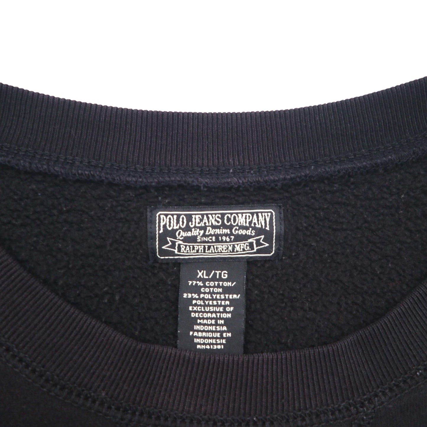 POLO JEANS COMPANY RALPH LAUREN 前V クルーネック スウェット XL ブラック 無地 ワンポイントロゴ刺繍