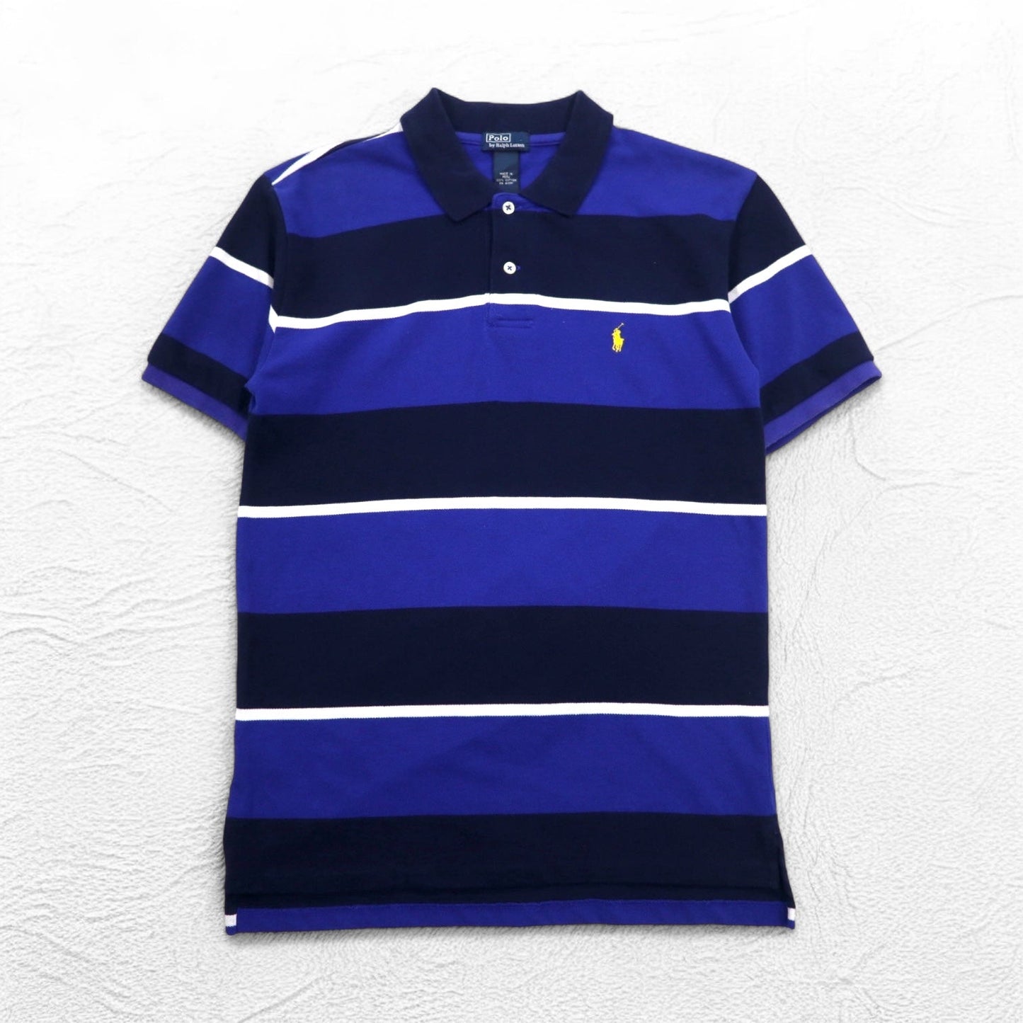 Polo by Ralph Lauren 90年代 ボーダー ポロシャツ M ネイビー ブルー 鹿の子 スモールポニー刺繍 ペルー製