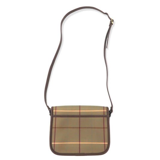 Burberry's Old Windowpane Check Shoulder Bag in Beige with Iridescent Nylon, Canvas and Leather