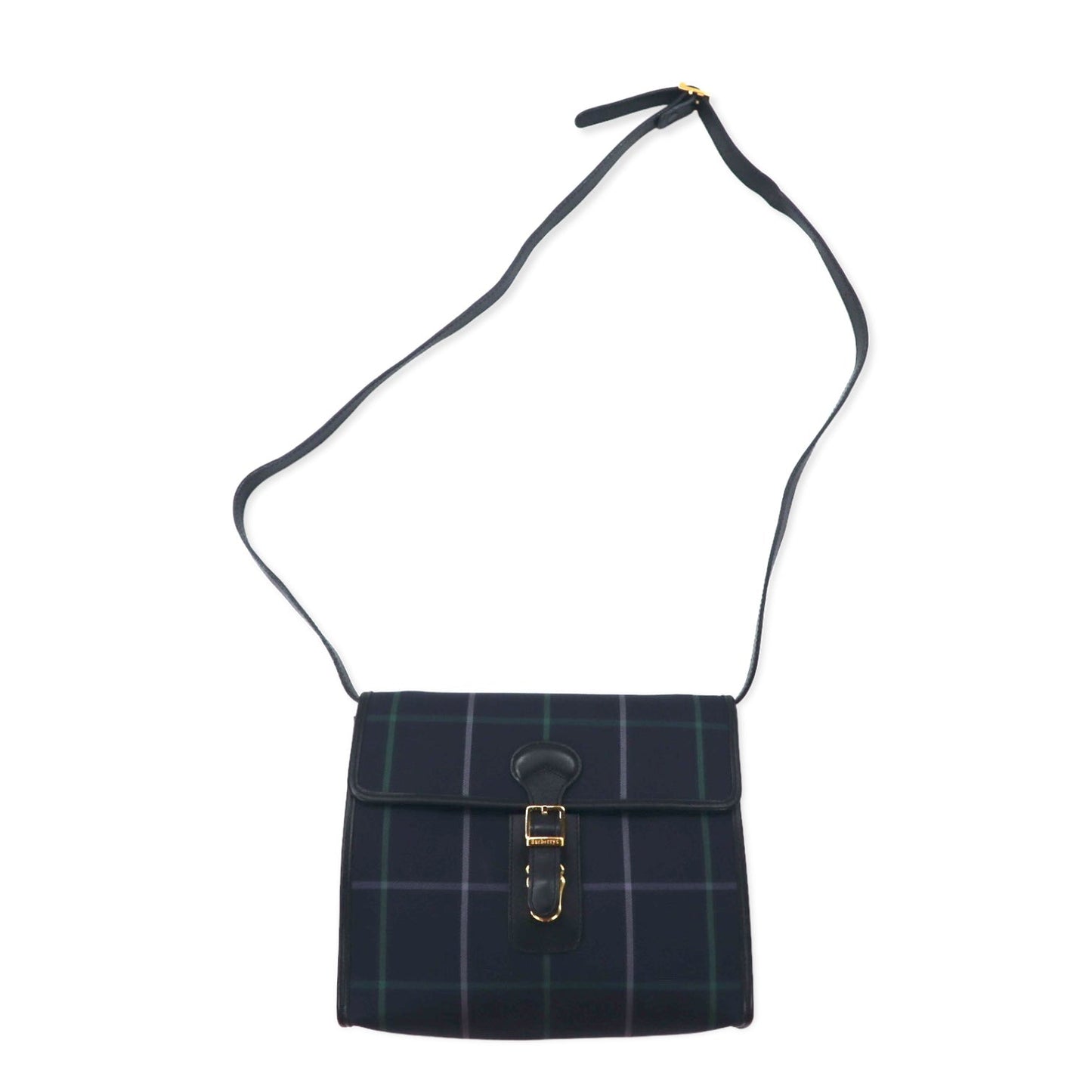 Burberry's Old Windowpane Check Shoulder Bag in Navy Nylon, Canvas, and Leather