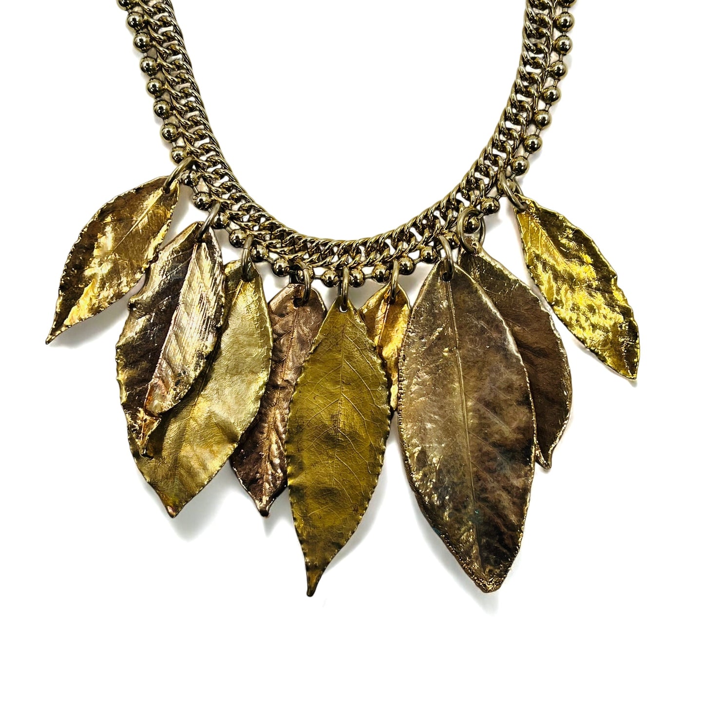 MARNI ribbon necklace in gold and black metal with leaves