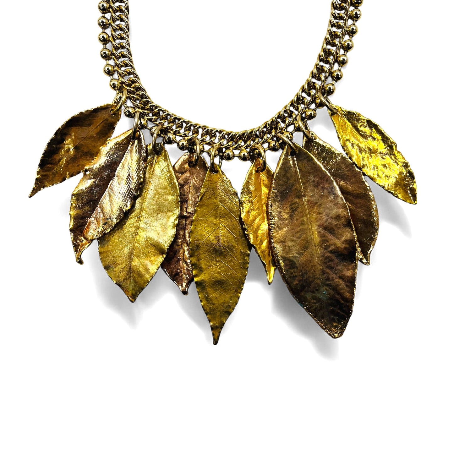 MARNI ribbon necklace in gold and black metal with leaves