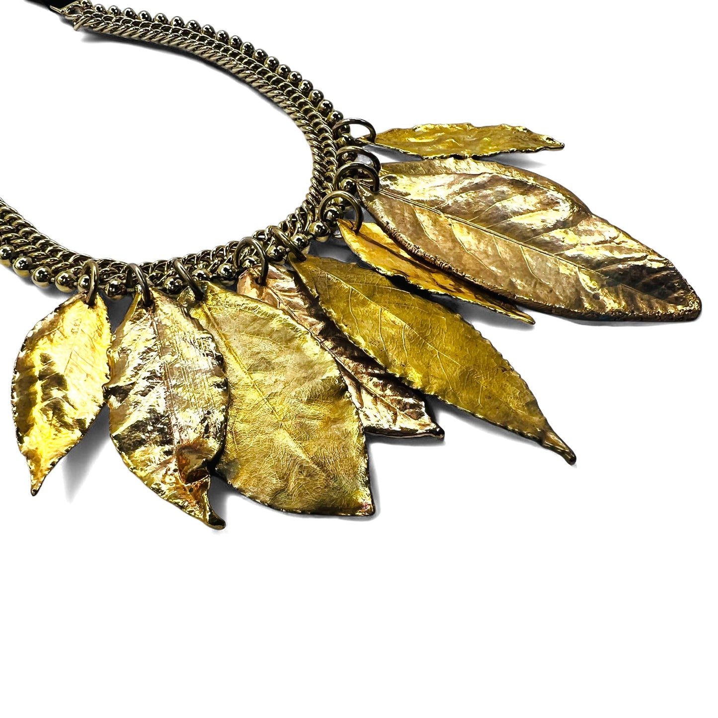 MARNI ribbon necklace in gold and black metal with leaves