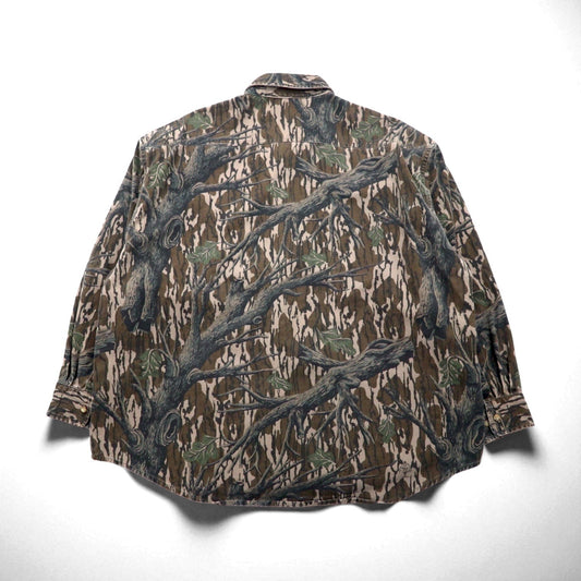 Carhartt 90s Tree Camo Button-Down Work Shirt, Size XL, Khaki, Mossy Oak Camo, Rugged Outdoor Wear