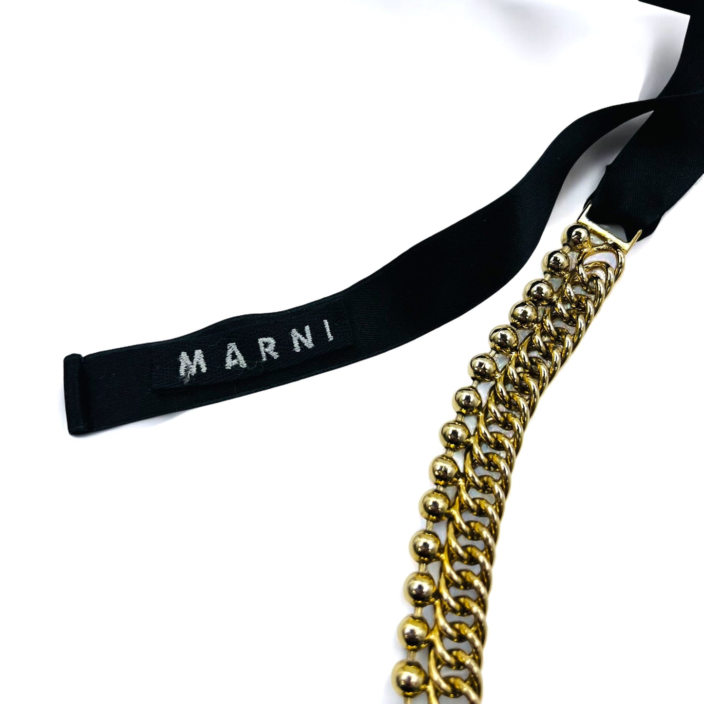 MARNI ribbon necklace in gold and black metal with leaves