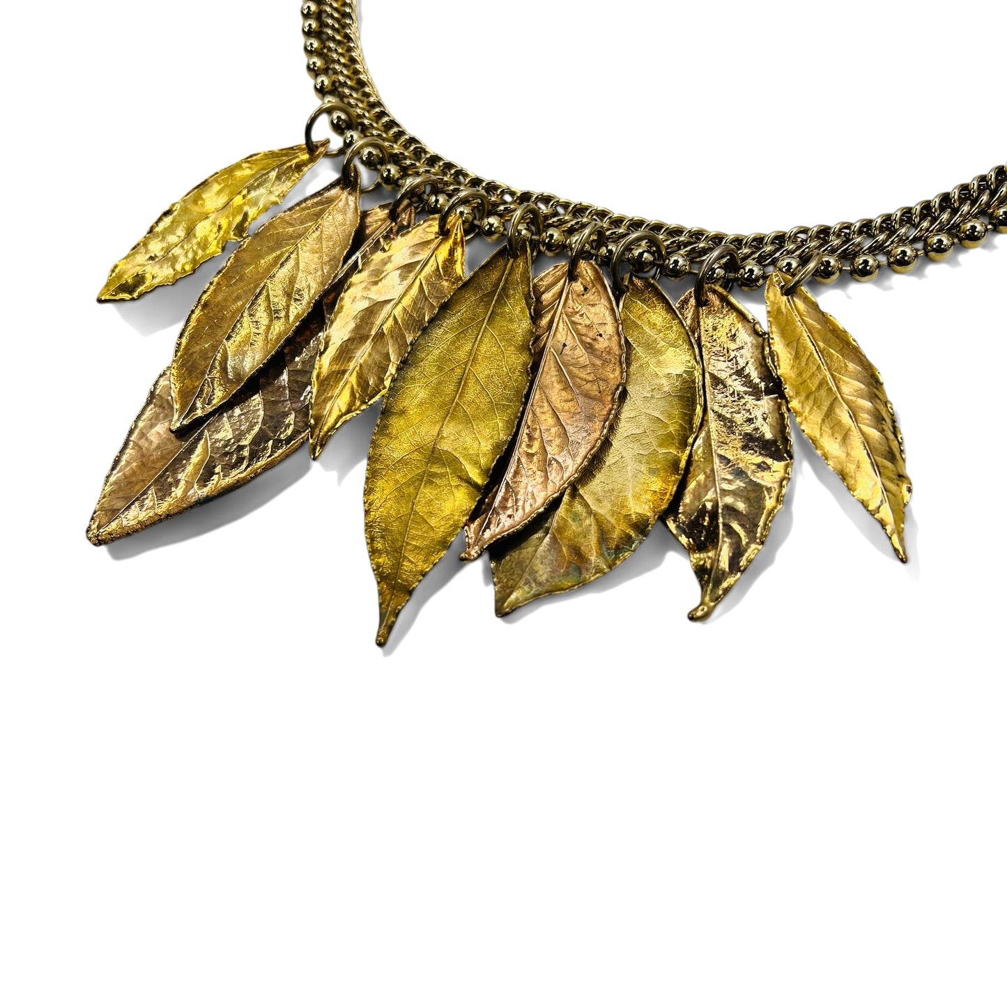 MARNI ribbon necklace in gold and black metal with leaves