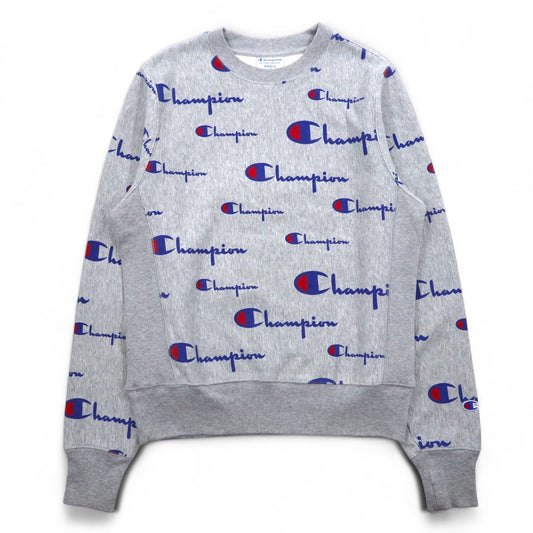 Champion リバースウィーブ REVERSE WEAVE スウェット L グレー 総柄 スクリプトロゴ 青単タグ 復刻