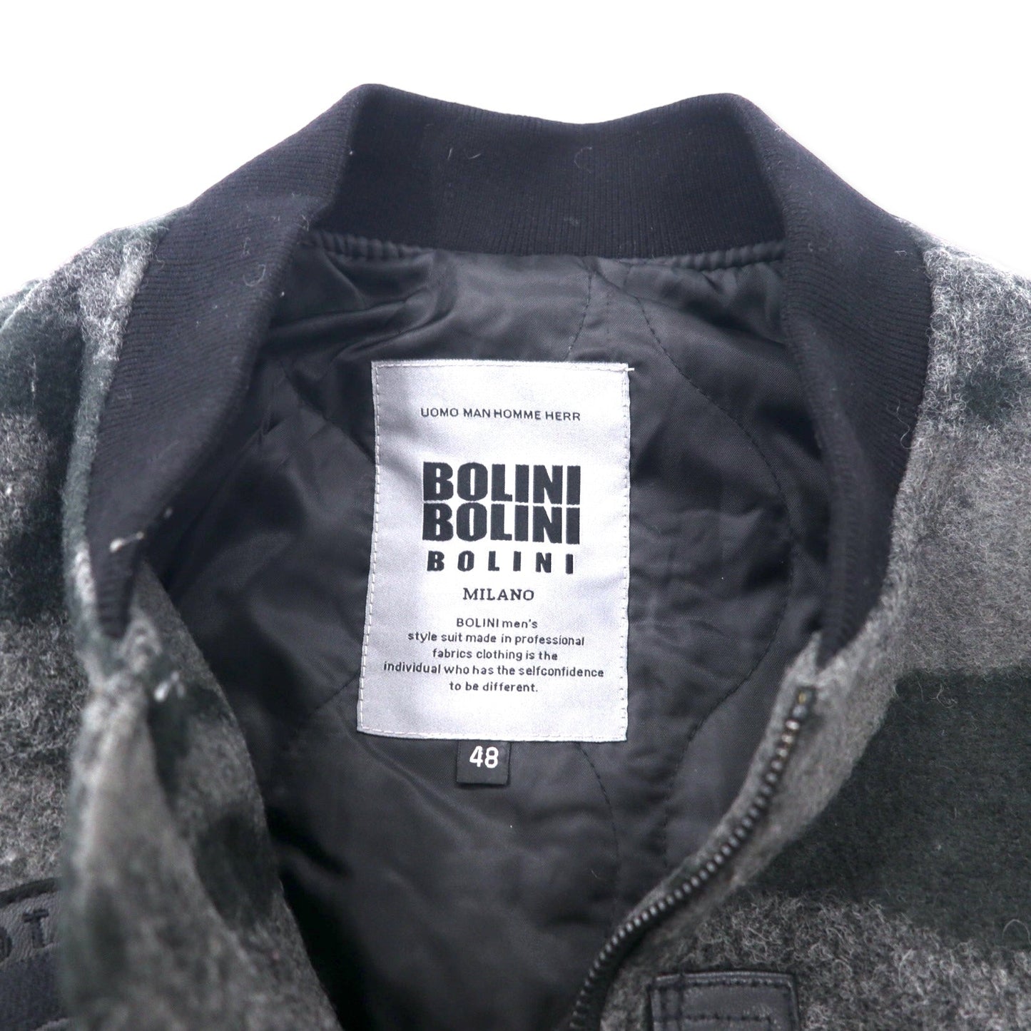 BOLINI BOLINI Leather Sleeve Stadium Jacket, Size 48, Gray/Black Camouflage Pattern, Melton Wool/Goat Leather, Tiger Embroidery on Back