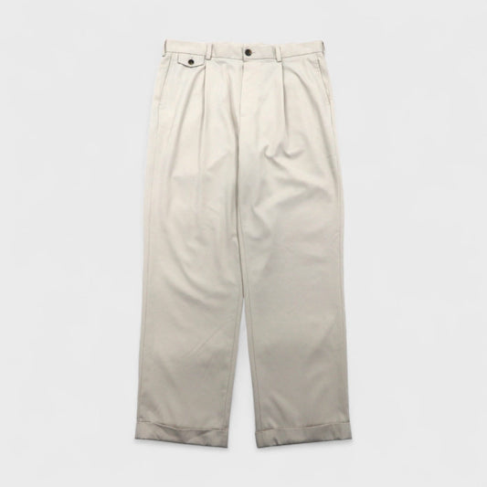 Brooks Brothers COUNTRY CLUB タック ワイド スラックスパンツ L ベージュ ポリエステル