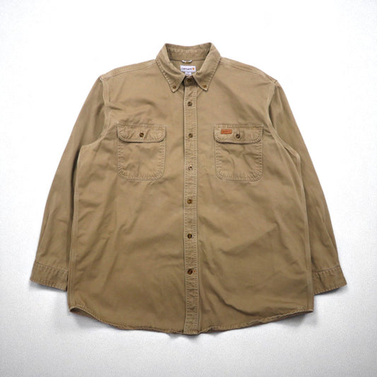 Carhartt OAKMAN S09 266 Button-Down Work Shirt, Size XL, Beige, Double Pocket