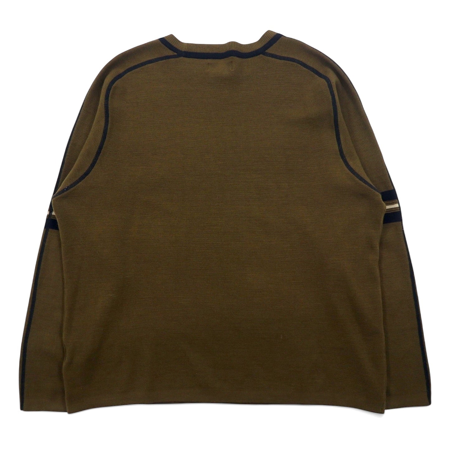 Australian-made 90s UNIONBAY acrylic knit sweater, size L, khaki, with one-point logo embroidery.