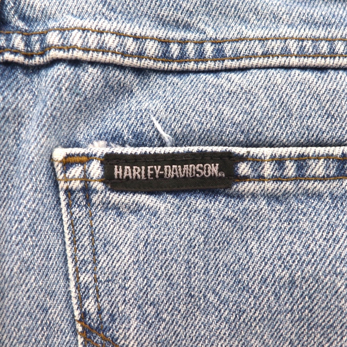 HARLEY DAVIDSON Relaxed Fit Tapered Denim Pants, Size L, Indigo, Zipper Fly, Leather Patch, Made in Mexico
