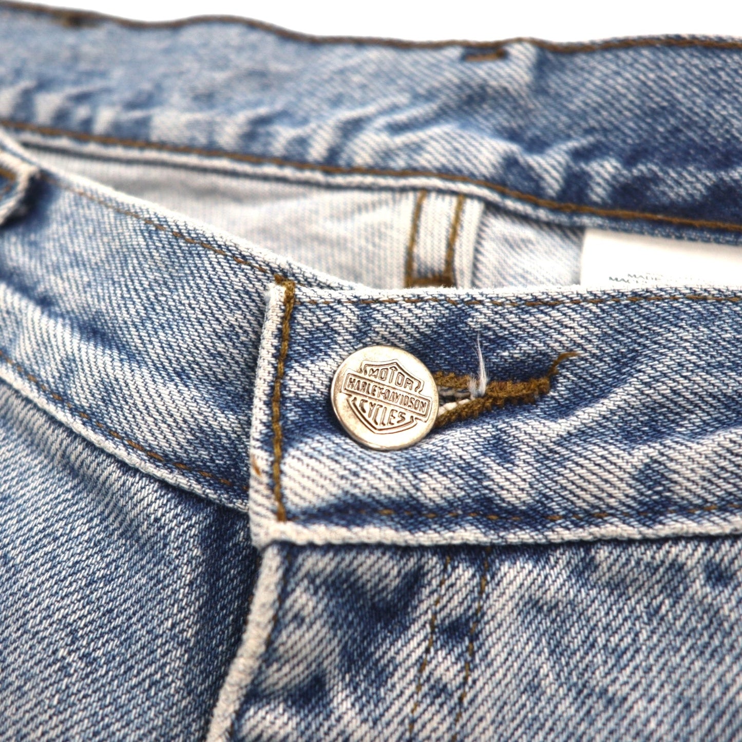 HARLEY DAVIDSON Relaxed Fit Tapered Denim Pants, Size L, Indigo, Zipper Fly, Leather Patch, Made in Mexico